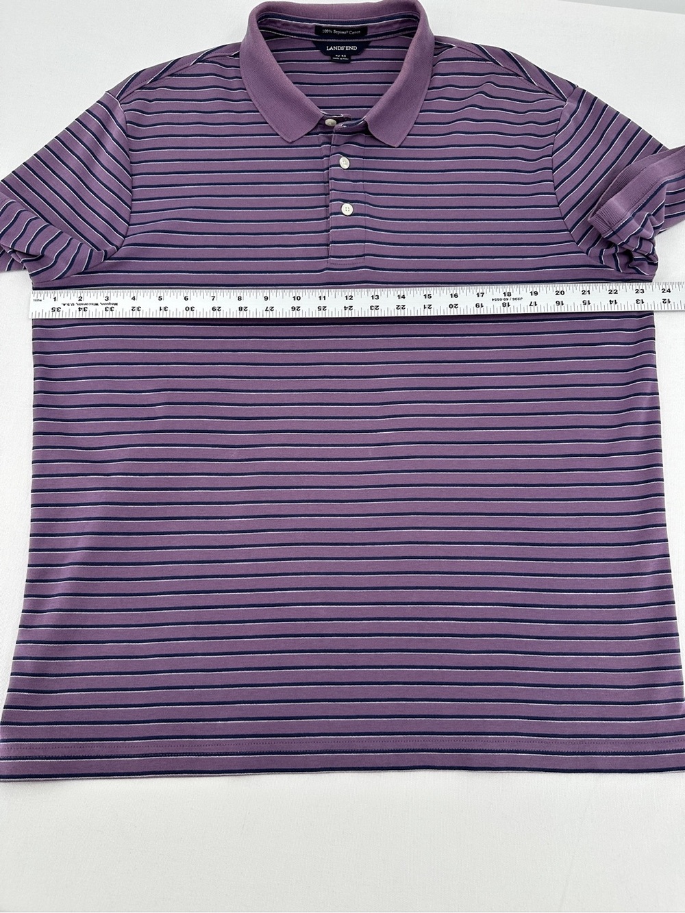 Lands’ End NWOT Supima Cotton Striped Polo Purple Navy Heritage Prep Men’s L - Picture 8 of 8